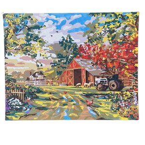 Completed Paint By Number Farmhouse Country Barn Scene Colorful Gallery Wall